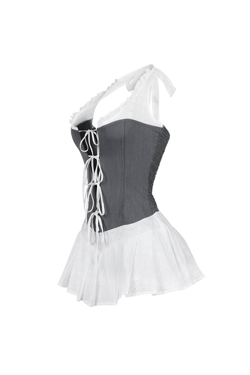 Front Tie Halter Gauze Maid Mini Dress